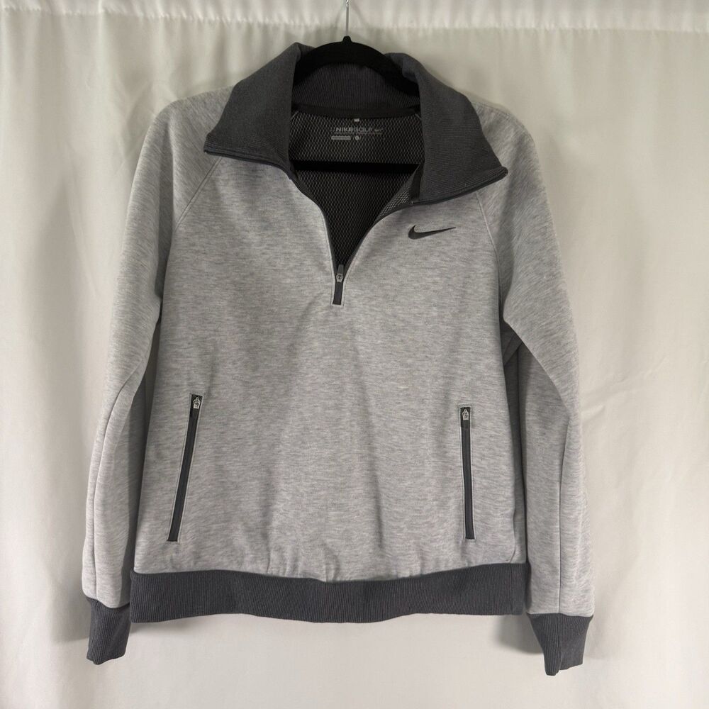 Nike Golf Sweater Women Large Heathered Grey 1/4 Zip Pockets Turtleneck Pullover